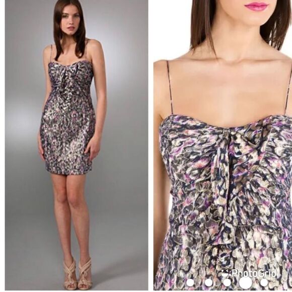Elie Tahari Nia Abstract Print Silk Metallic Mini  Dress Large - Picture 1 of 15